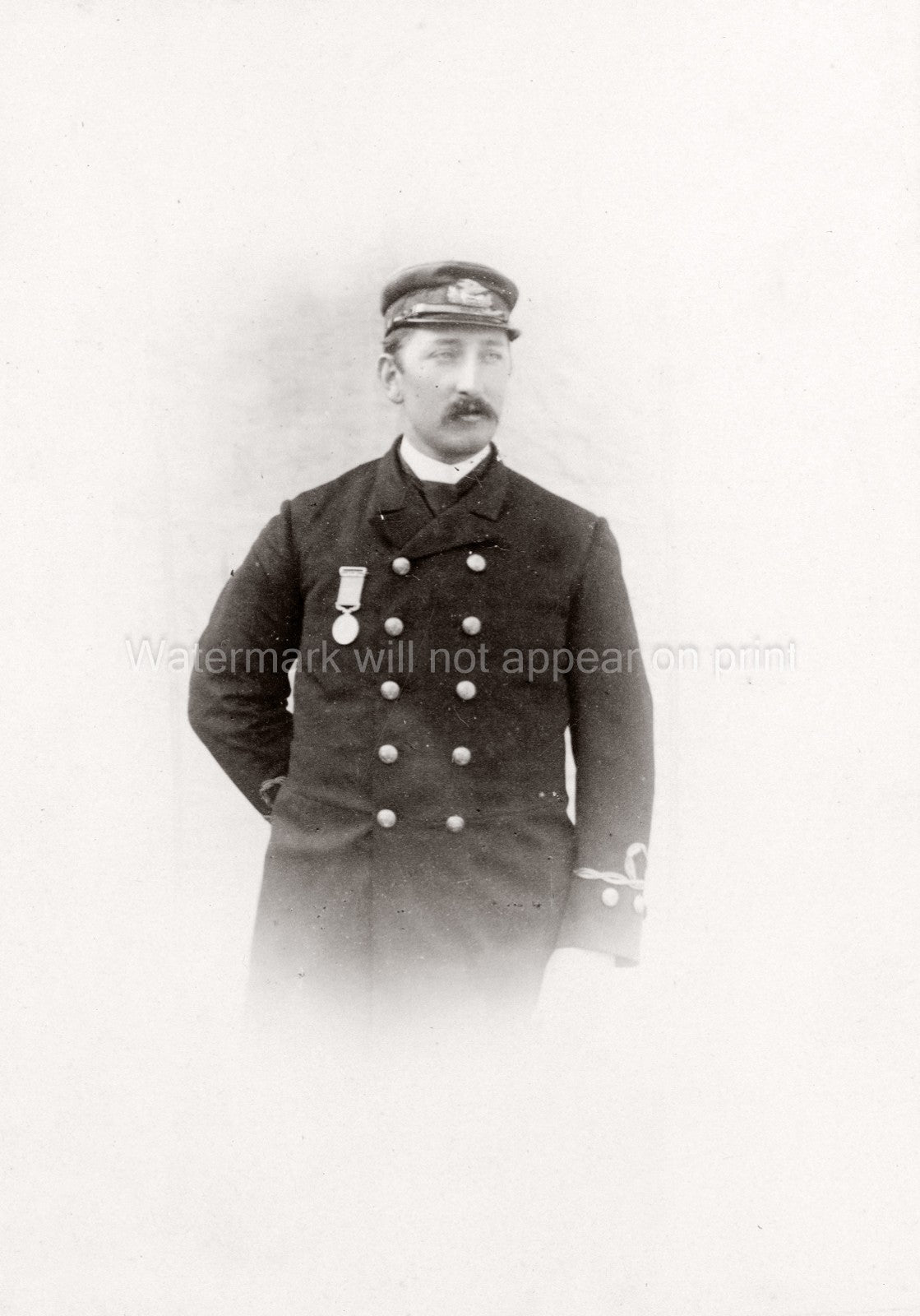 White Star Line Officer McKinstry RMS Teutonic Uniform Medal Vtg. Photo 19thC.