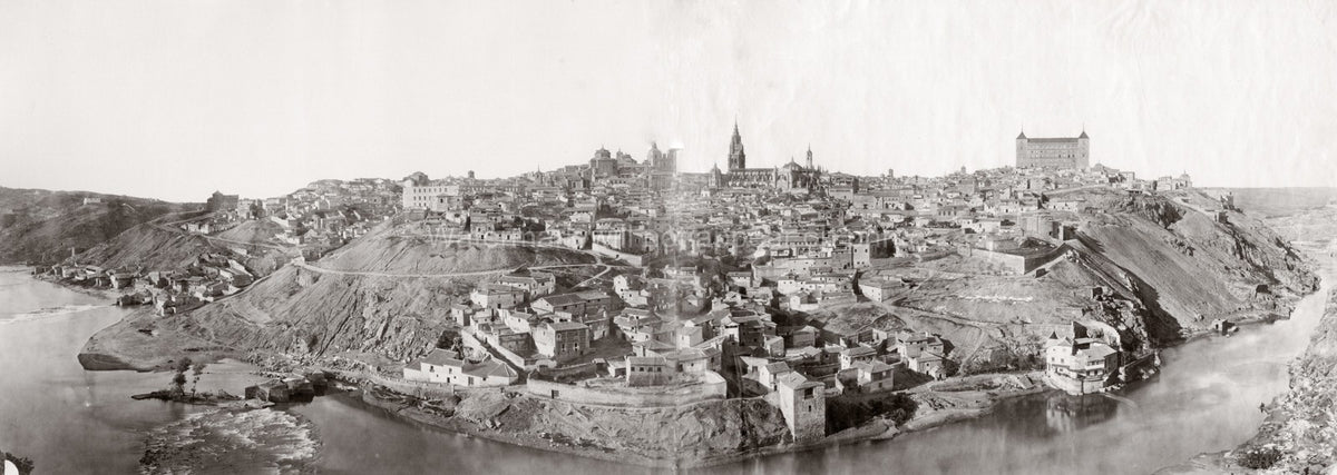 Toledo Spain Panoramic Cityscape River Cathedral Alczar Vtg. Photo 19thC.