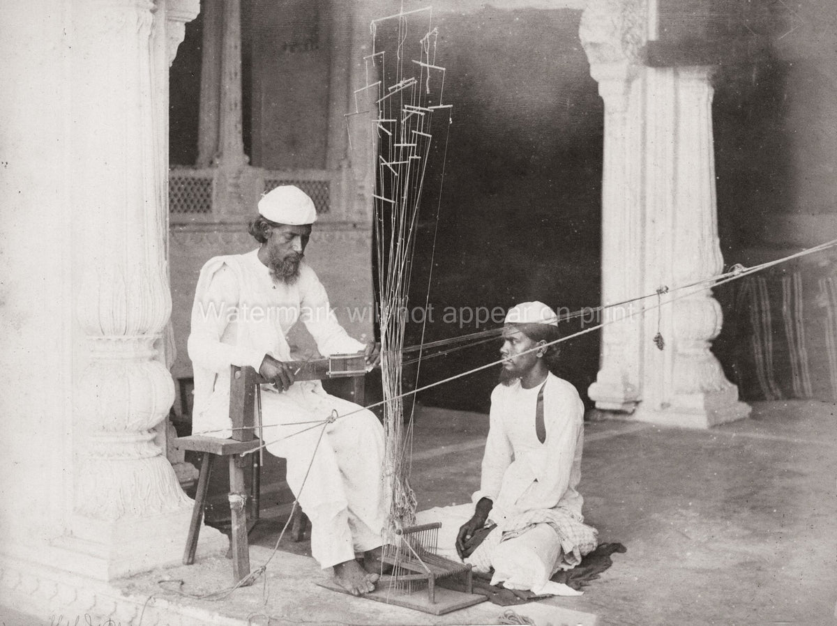 India Gold Lace Maker Weavers Loom Thread Craftsmen Vtg. Photo 19thC.