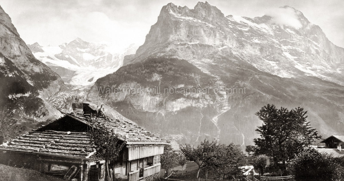Switzerland Eiger Mountain Grindelwald Alps Glacier Chalet Vtg. Photo 19thC.