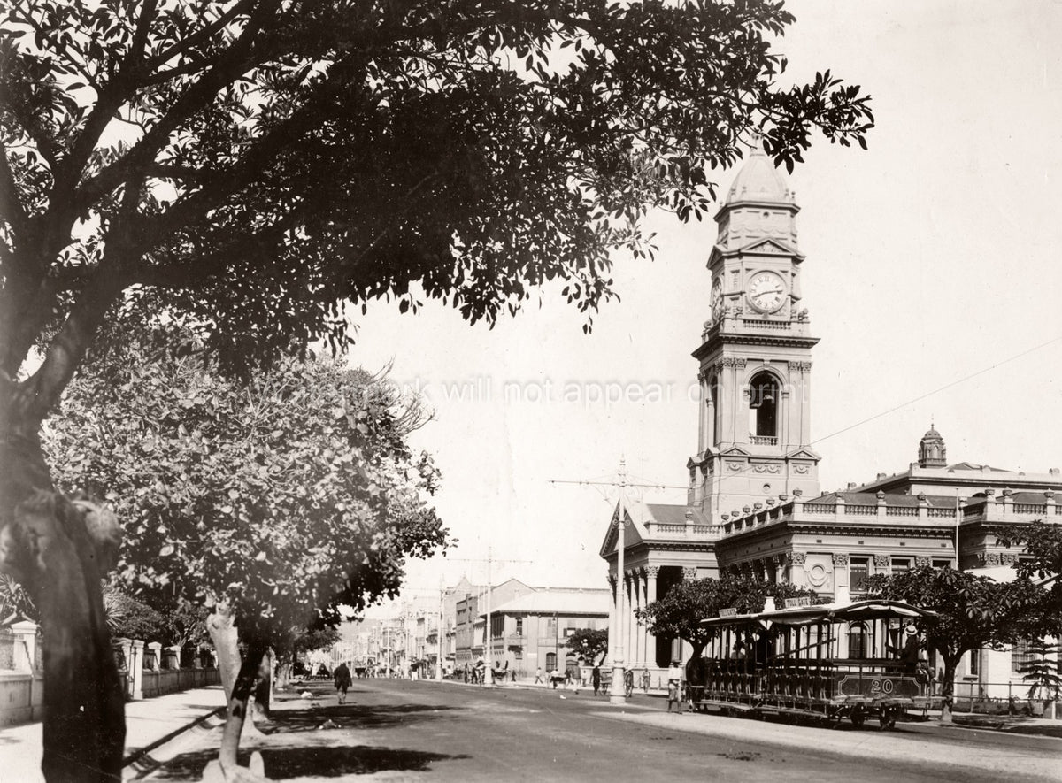 Durban South Africa Post Office Clock Tower Tram Street Scene Vtg. Photo 20thC.