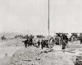 WWI Big Guns Moving Front France Soldiers Mules Vtg. Photo WW1