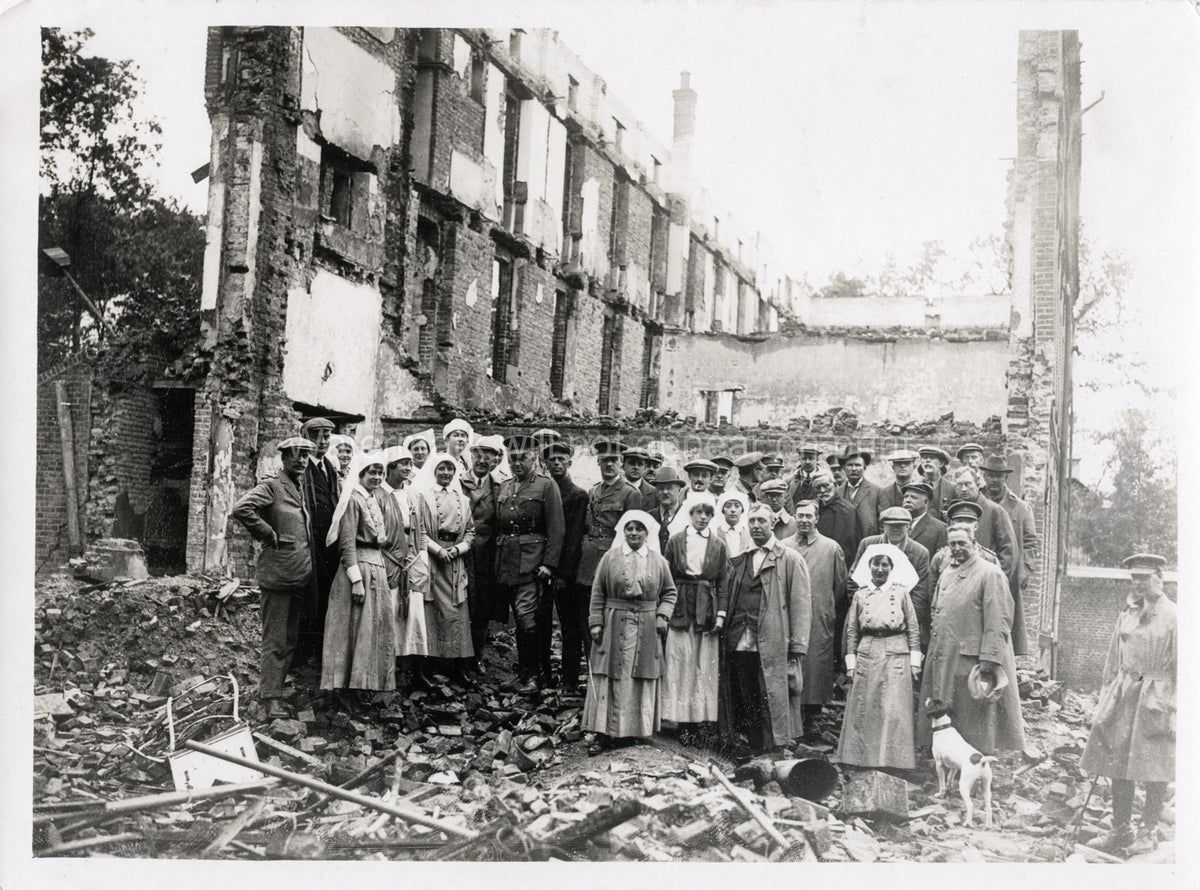WW1 Canadian Journalists Visit Hospital Nurses Ruins Vtg. Photo