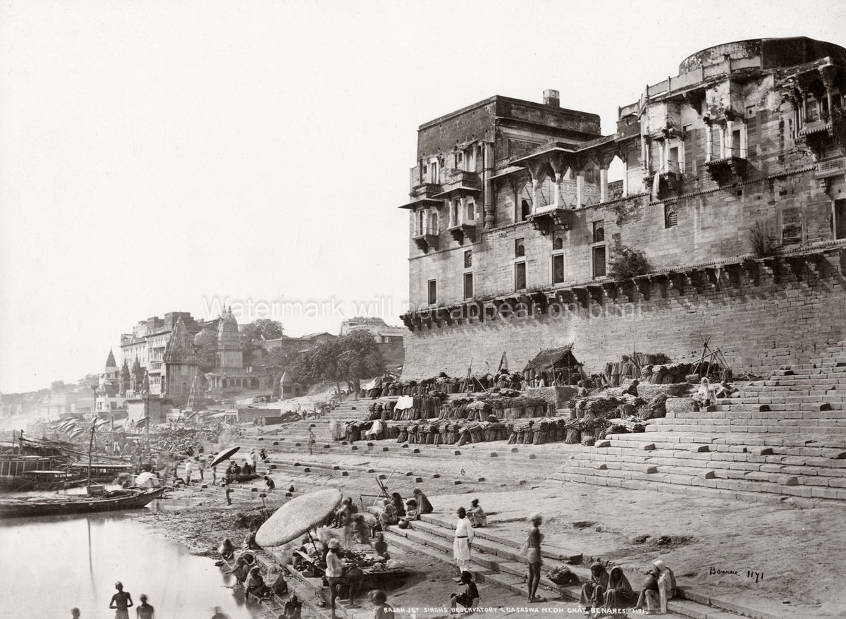 Varanasi Benares Jey Singh's Observatory River Ganges Ghats Vtg. Photo 19thC.