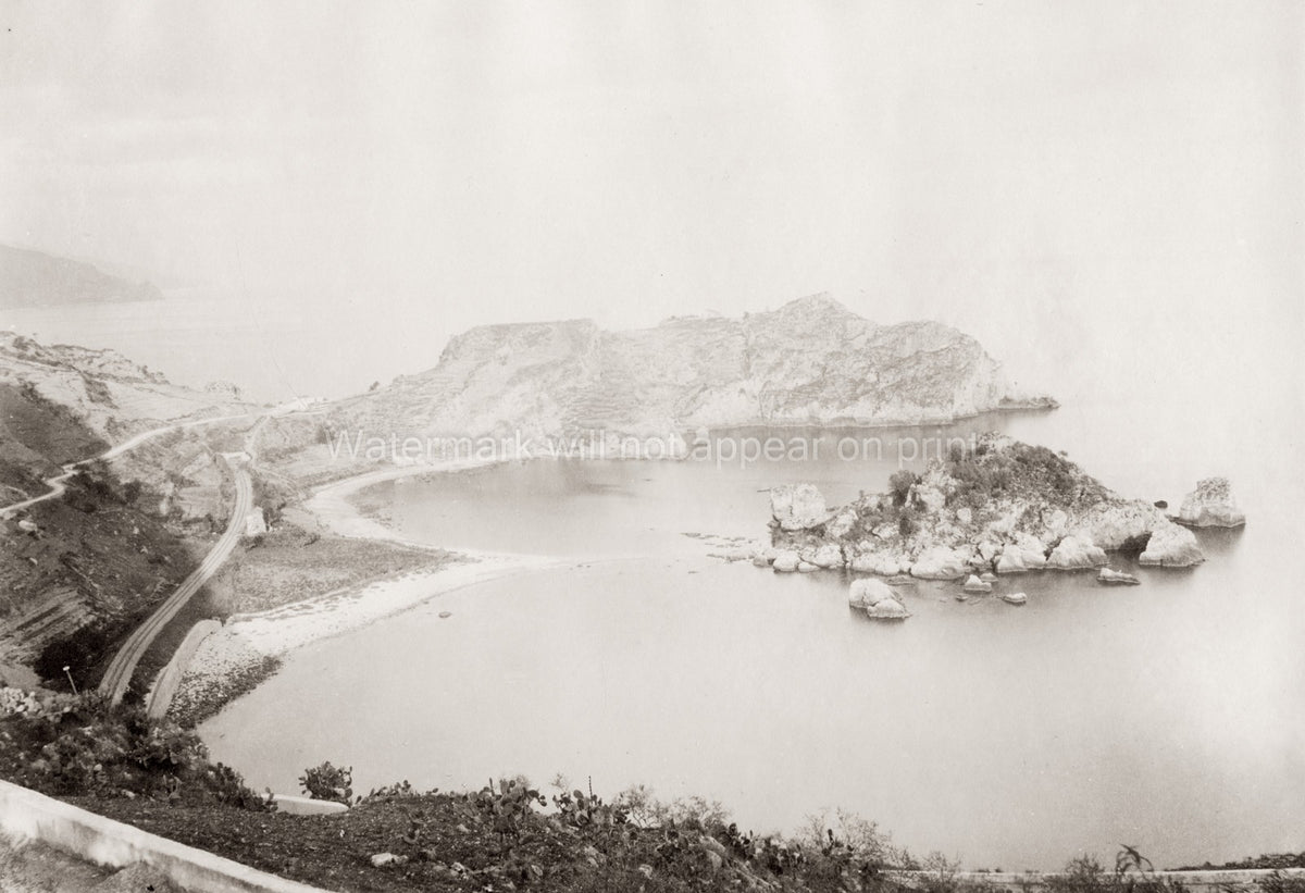 Sicily Taormina Capo Sant'Andrea Isola Bella Bay Coast Vtg. Photo 19thC.