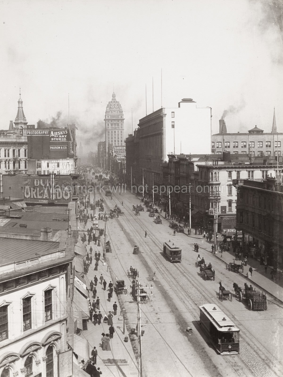 San Francisco Call Building Cityscape Trams Horse Carriages Vtg. Photo 20thC.