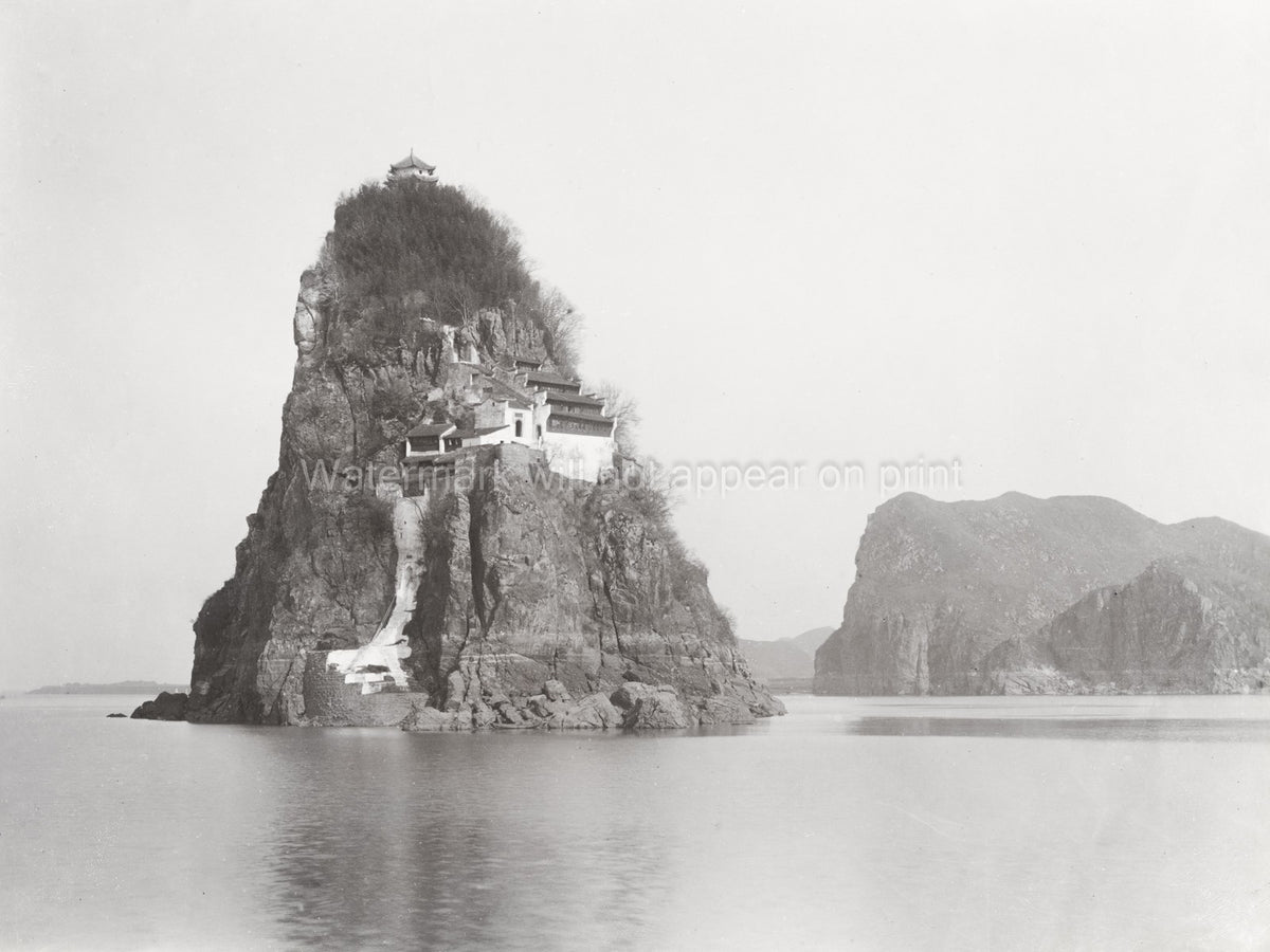 Little Orphan Rock Yangtze River Anhui China Temple Island Vtg. Photo 19thC.