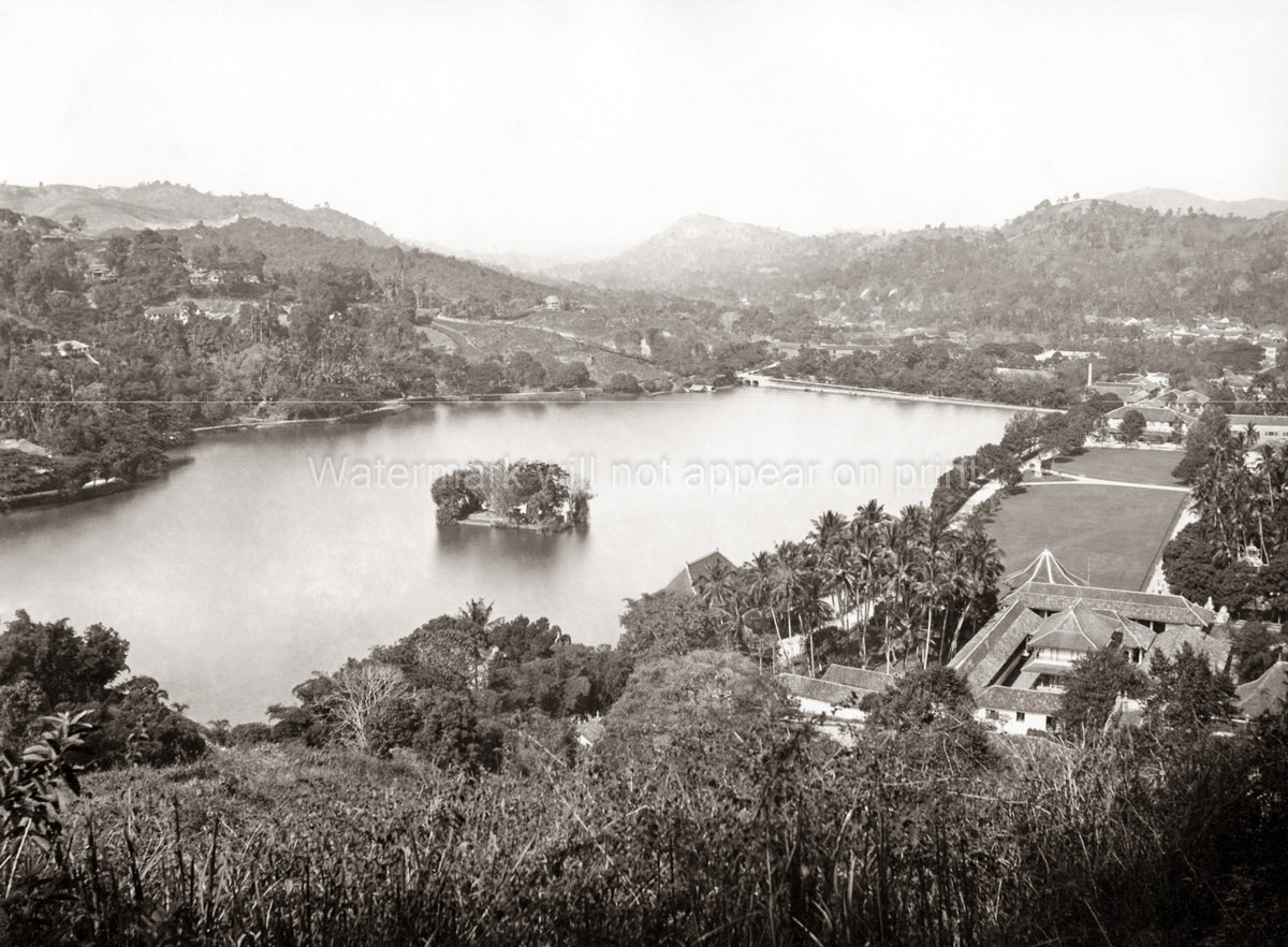 Kandy Lake Ceylon Sri Lanka Landscape Island Hills Cityscape Vtg. Photo 19thC.