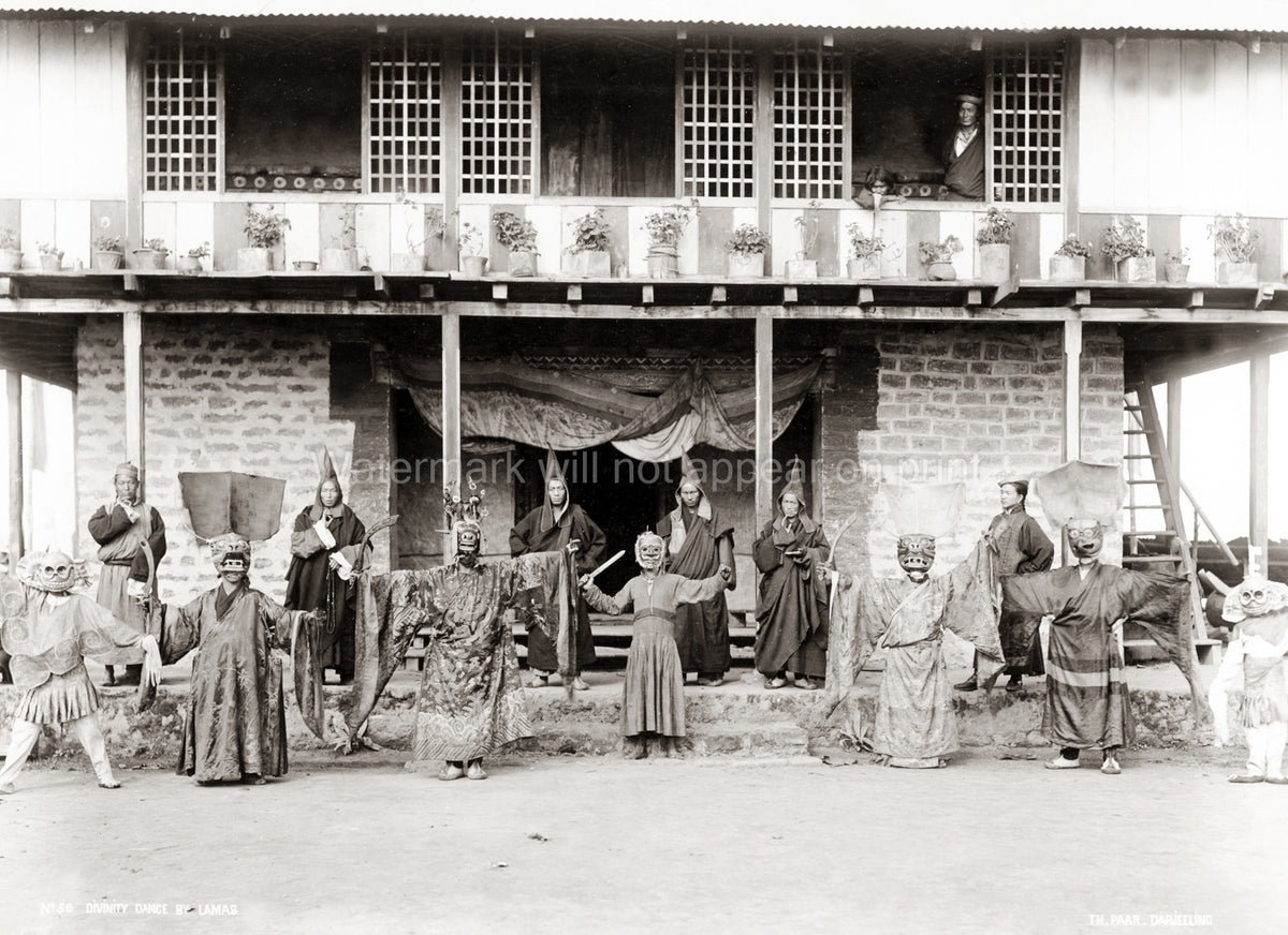 Darjeeling India Divinity Dance Lamas Monks Masks Monastery Vtg. Photo 19thC.
