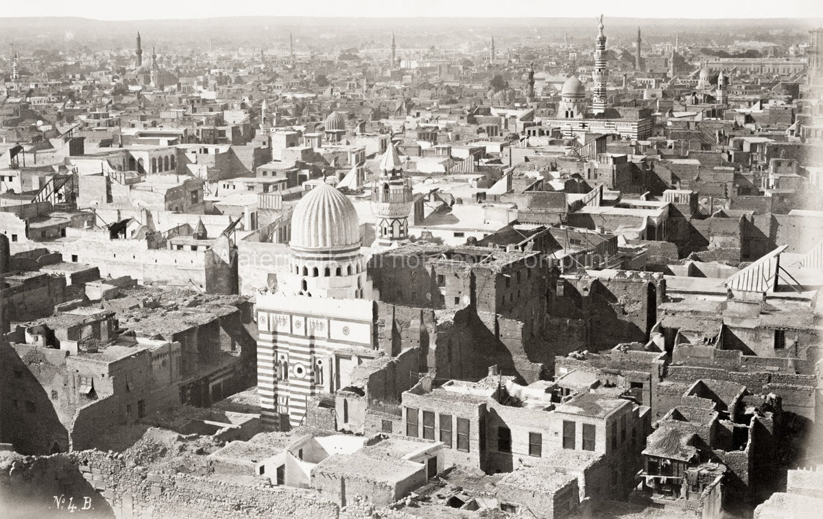 Cairo Egypt Citadel View Cityscape Mosques Minarets Rooftops Vtg. Photo 19thC.