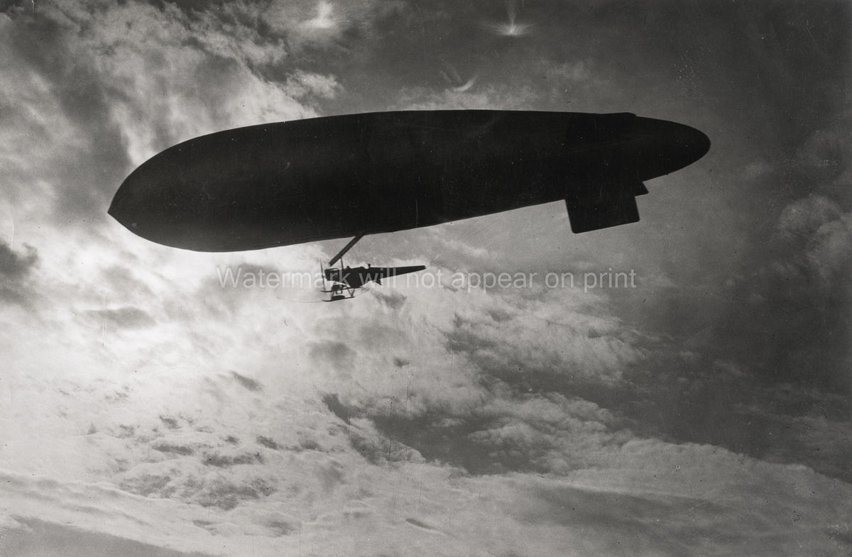 British Naval Airship WW1 Silhouette Sky Clouds Aviation Vtg. Photo