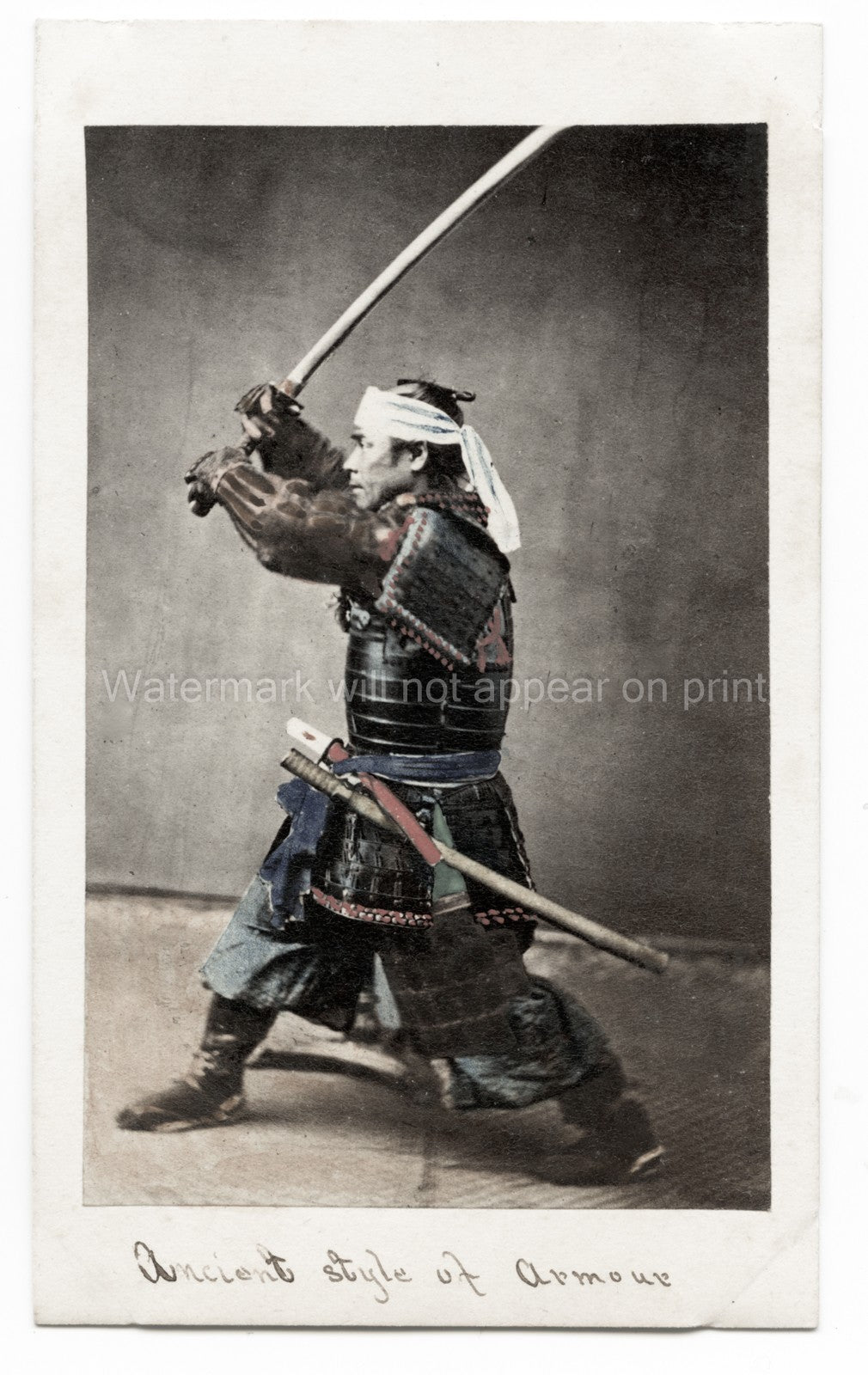 Japan Soldier Samurai Warrior Armour Katana Sword Vtg. Photo 19thC.