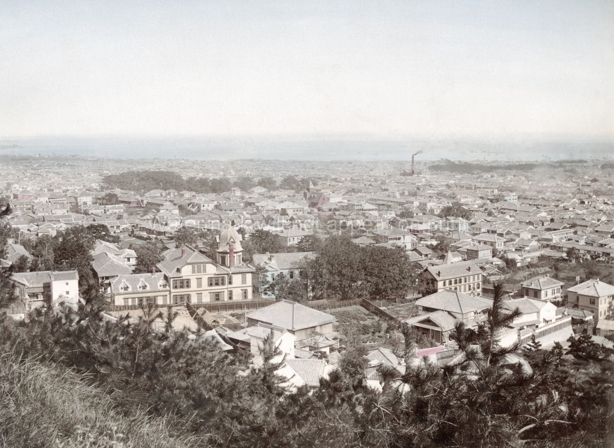 Kobe Japan Panoramic View Cityscape Rooftops Harbor Buildings Vtg. Photo 19thC.