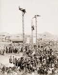 Acrobatic Japanese Firemen Ladder Stunts Performance Crowd Vtg. Photo 19thC.