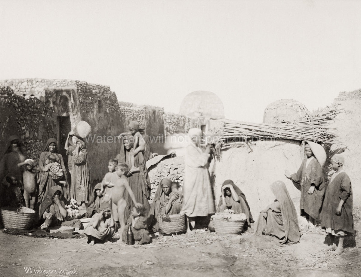 Southern Egypt Indigenous Group Women Children Village Homes Vtg. Photo 19thC.