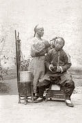 Chinese Street Barber Shaving Man's Head Queue Hairstyle China Vtg. Photo 19thC.