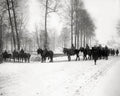 France WW1 Transport Horses Soldiers Snow Winter Convoy Road Vtg. Photo
