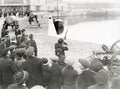 WW1 Belgian Soldier Fires Rifle Ostend Harbor Crowd Vtg. Photo