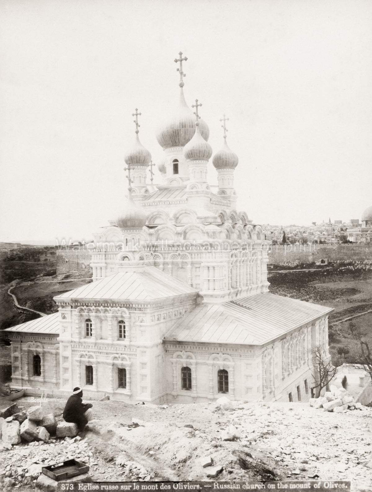 Russian Orthodox Church Mount Olives Jerusalem Onion Domes Vtg. Photo 19thC.