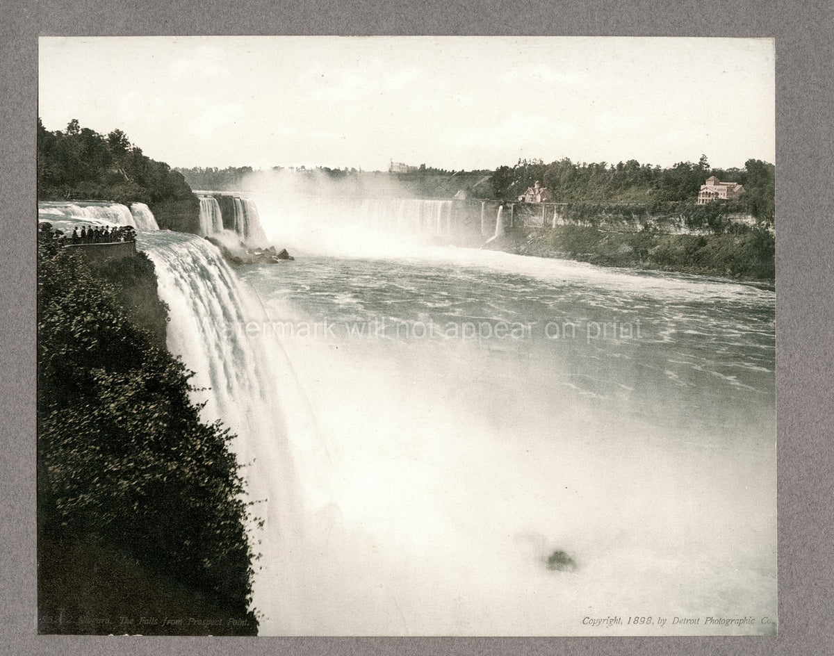 Niagara Falls Prospect Point American River Tourists Vtg. Photo 19thC.
