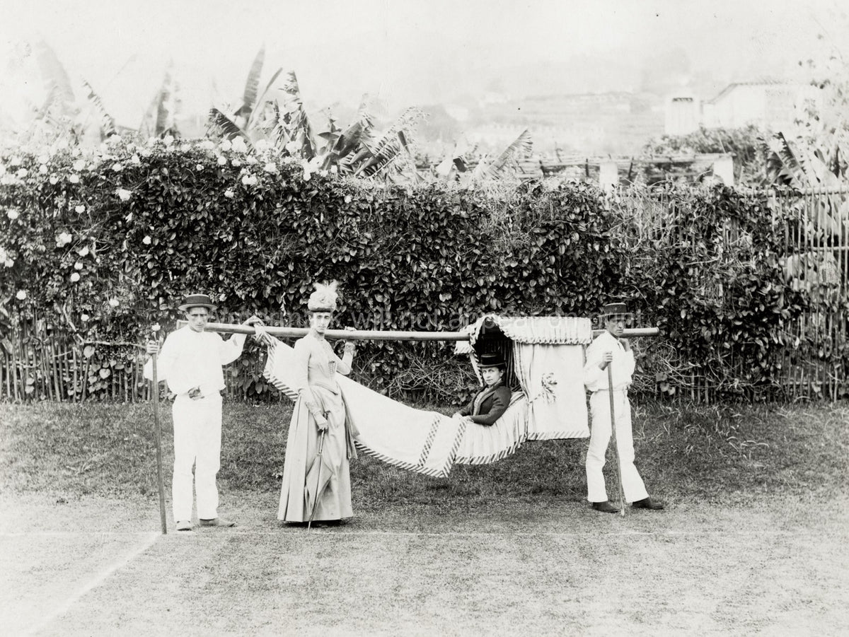 Madeira Women Hammock Litter Rede Transport Bearers Vtg. Photo 19thC.