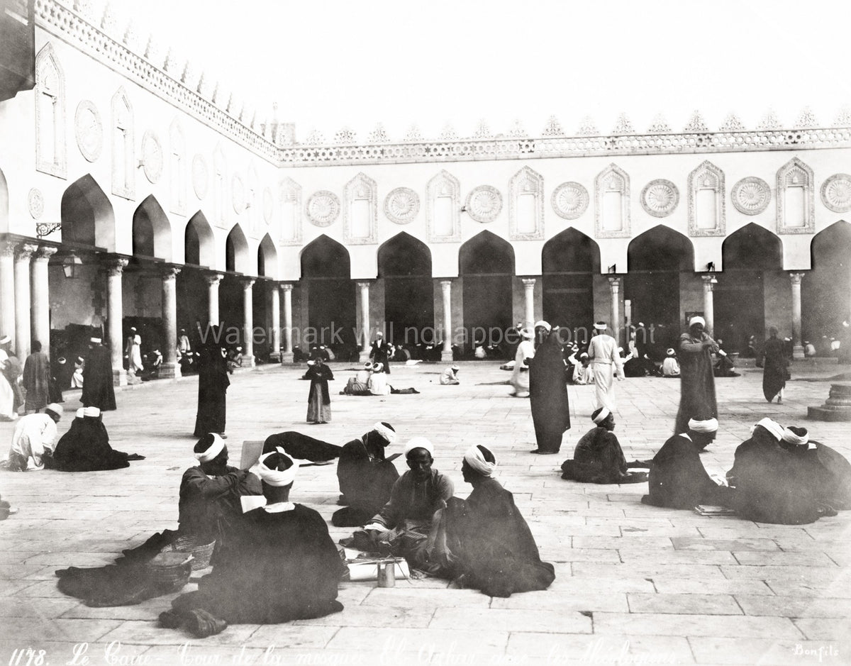 Al-Azhar Mosque Cairo Egypt Muslim Theologians Imams Courtyard Vtg. Photo 19thC.