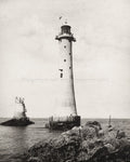New Eddystone Lighthouse Completion Maritime Tower Ocean Rocks Vtg. Photo 19thC.