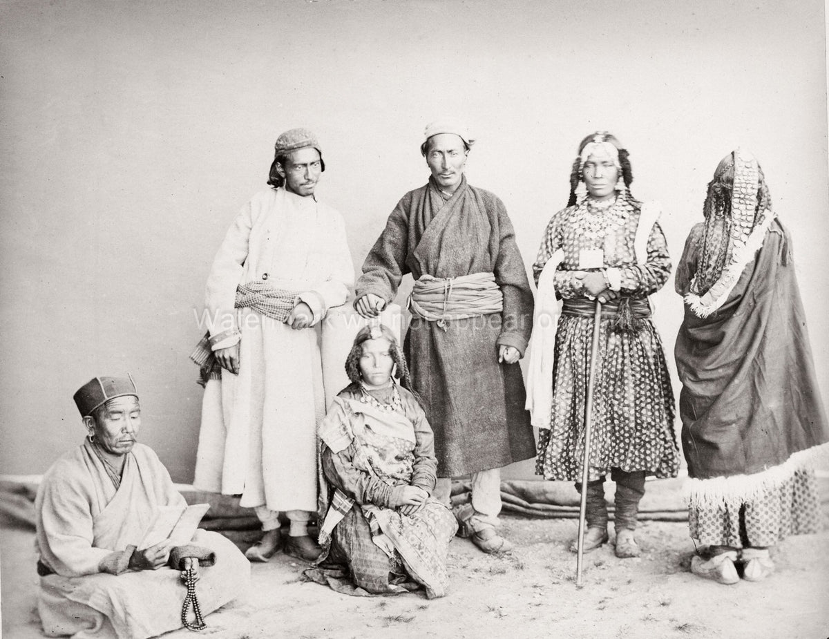India Tibetan People Group Portrait Traditional Dress Costume Vtg. Photo 19thC.