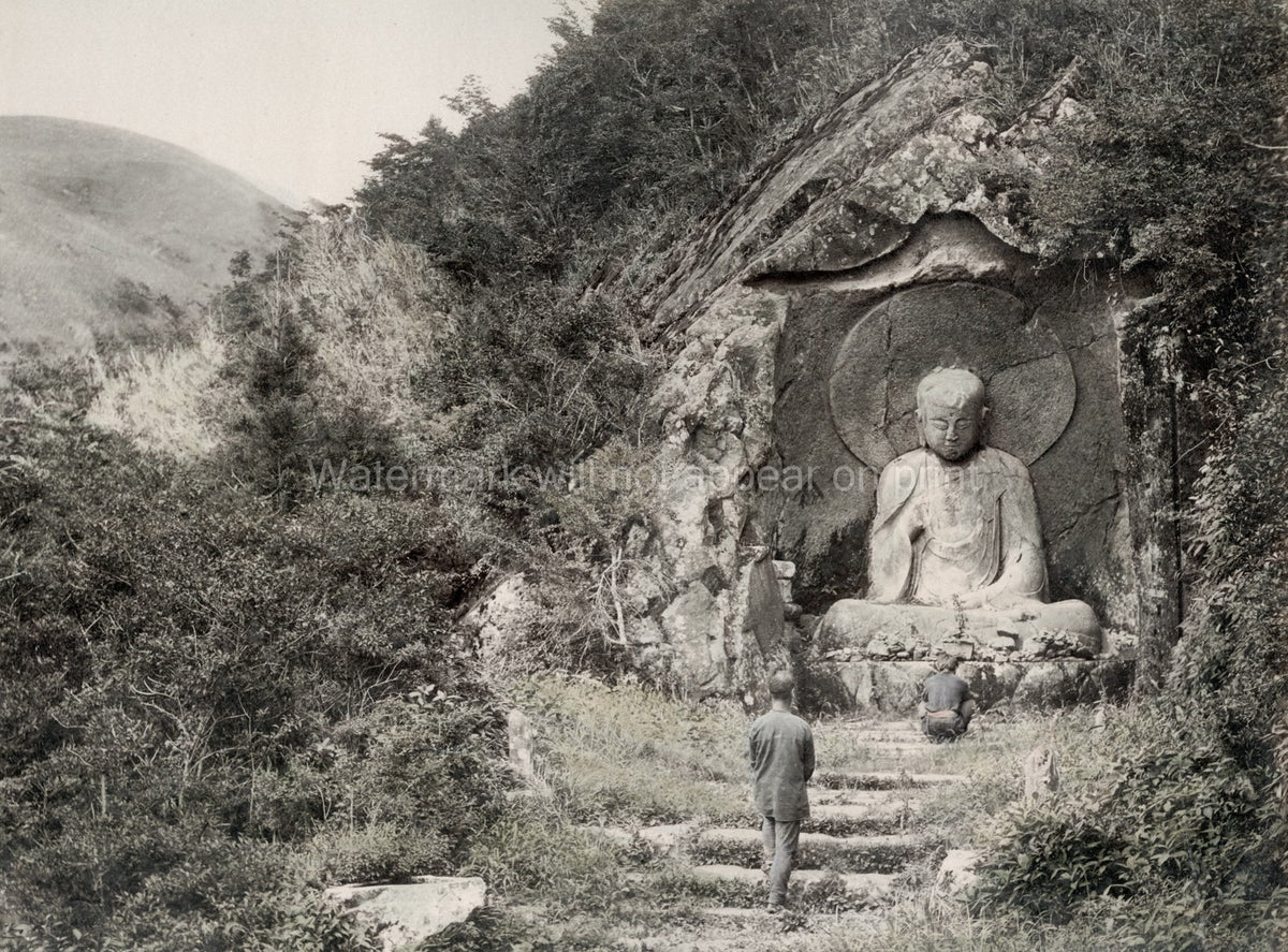 Japan Buddhist Statue Hakone Rock Carving Sculpture Religion Vtg. Photo 19thC.