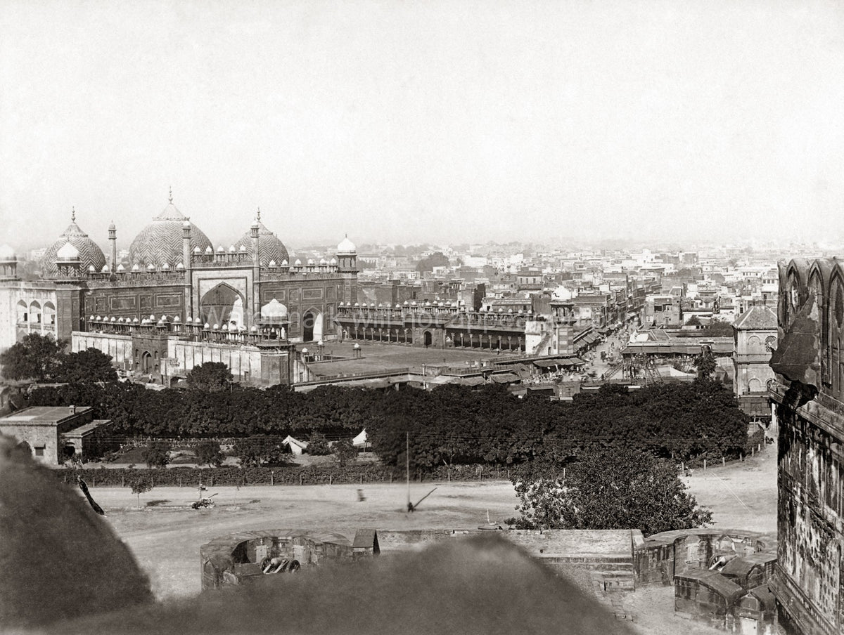 Agra India Jama Masjid Mosque Cityscape Mughal Architecture Vtg. Photo 19thC.