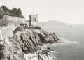 Gropallo Tower Nervi Genoa Italy Coastline Seascape Castle Vtg. Photo 19thC.