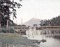 Mount Fuji Japan Landscape Bridge River Boats Scenery Vtg. Photo 19thC.