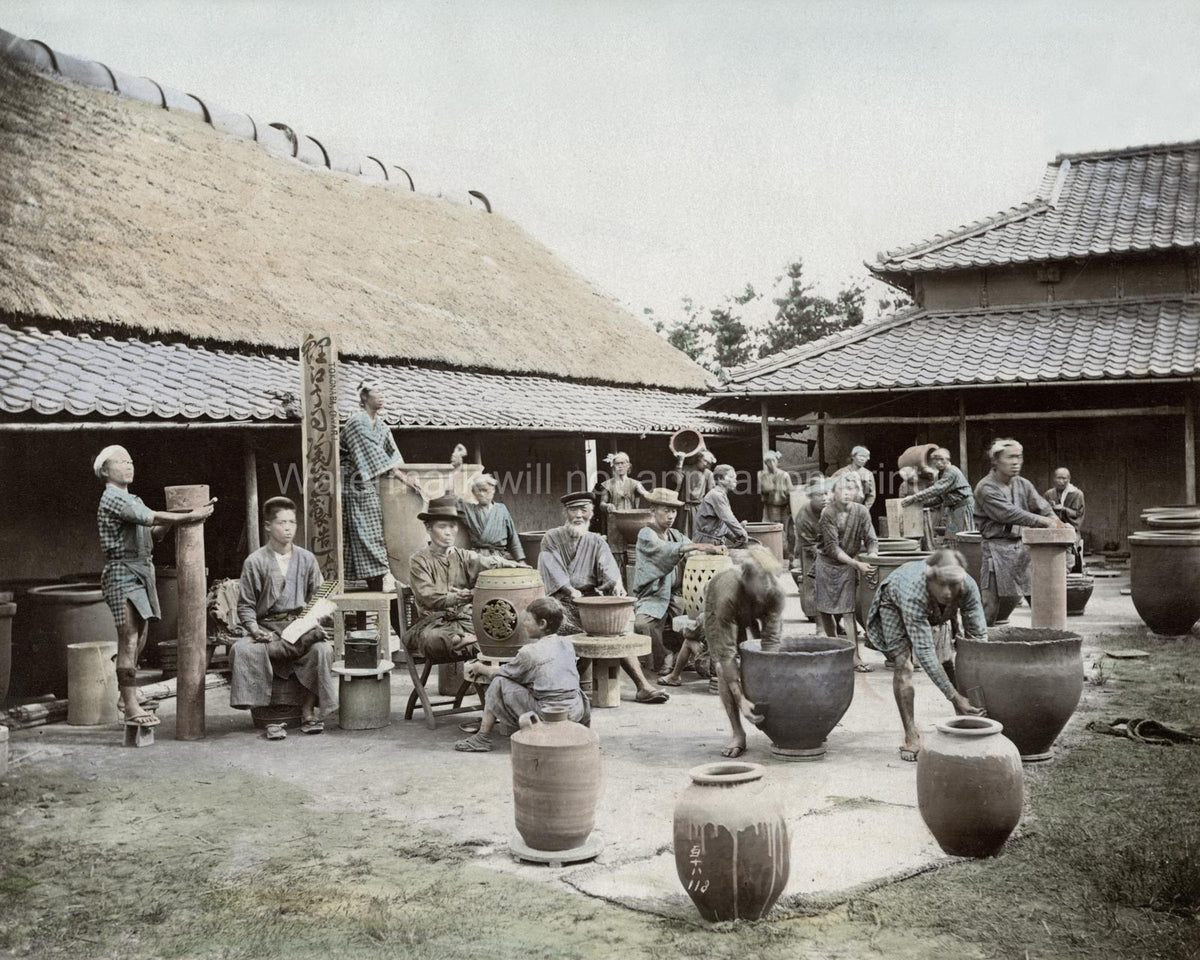 Japan Pottery Works Potters Craftsmen Making Clay Pots Vtg. Photo 19thC.