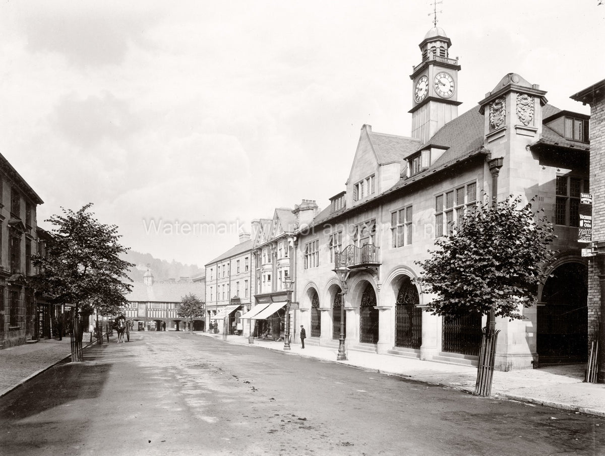 Llanidloes Great Oak Street Town Hall Clock Tower Architecture Vtg. Photo 20thC.