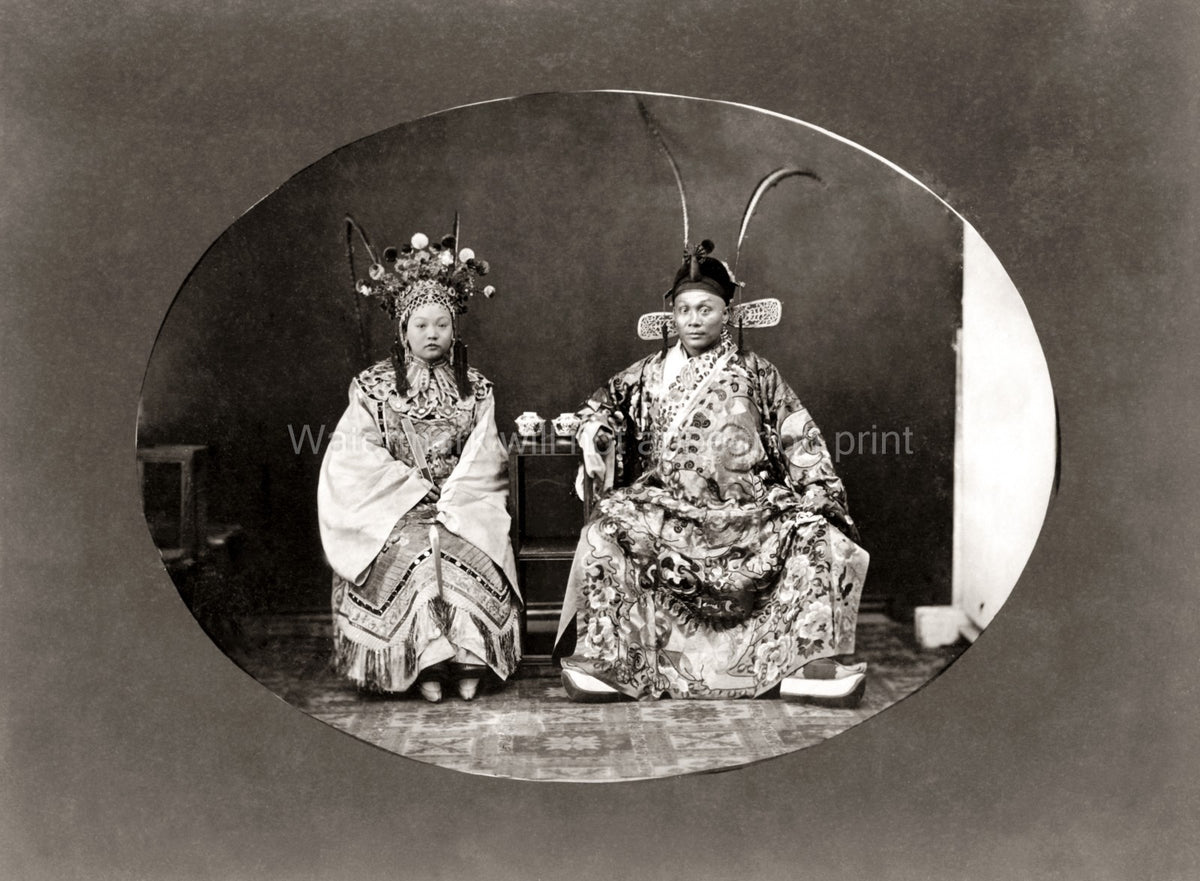 Chinese Actors Ornate Costumes Headdress Opera Portrait China Vtg. Photo 19thC.