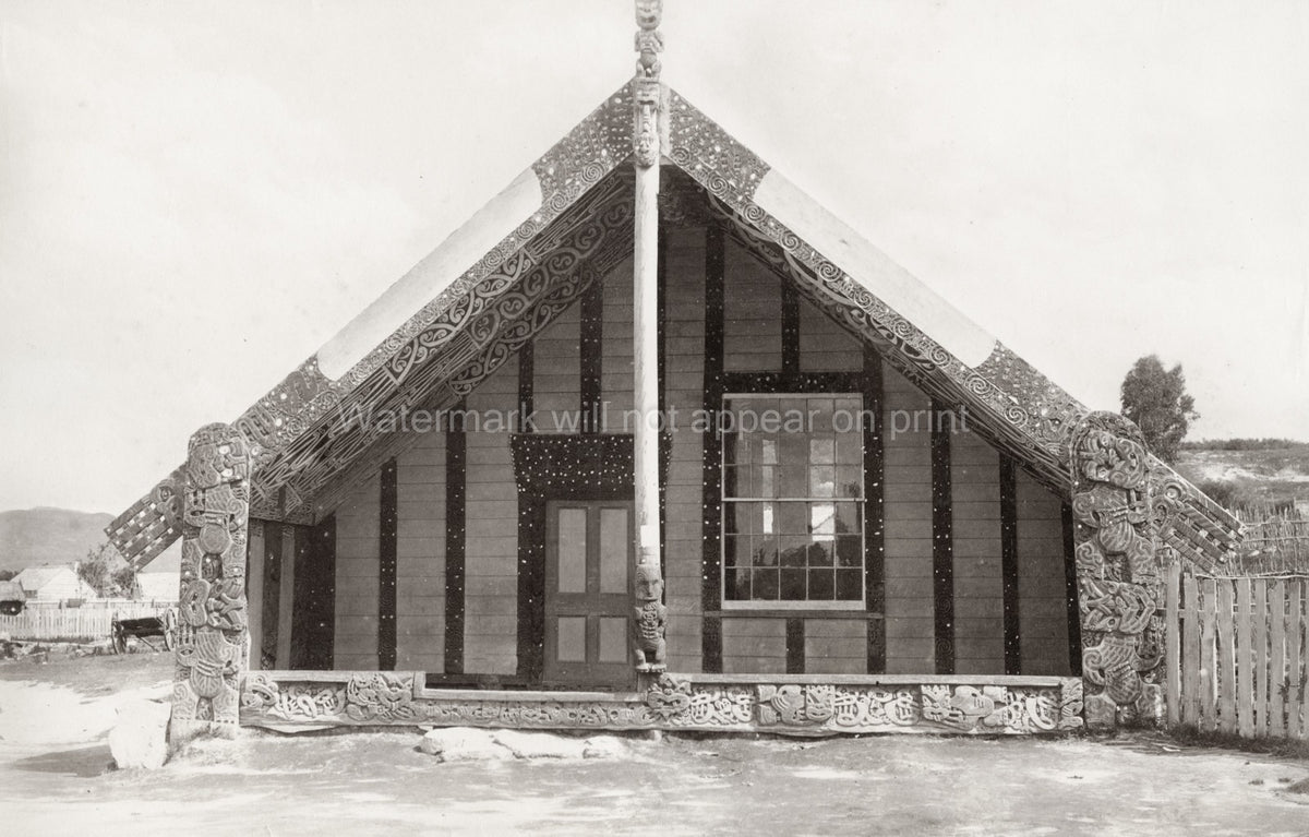 Ohinemutu New Zealand Maori Carved House Wharenui Architecture Vtg. Photo 19thC.