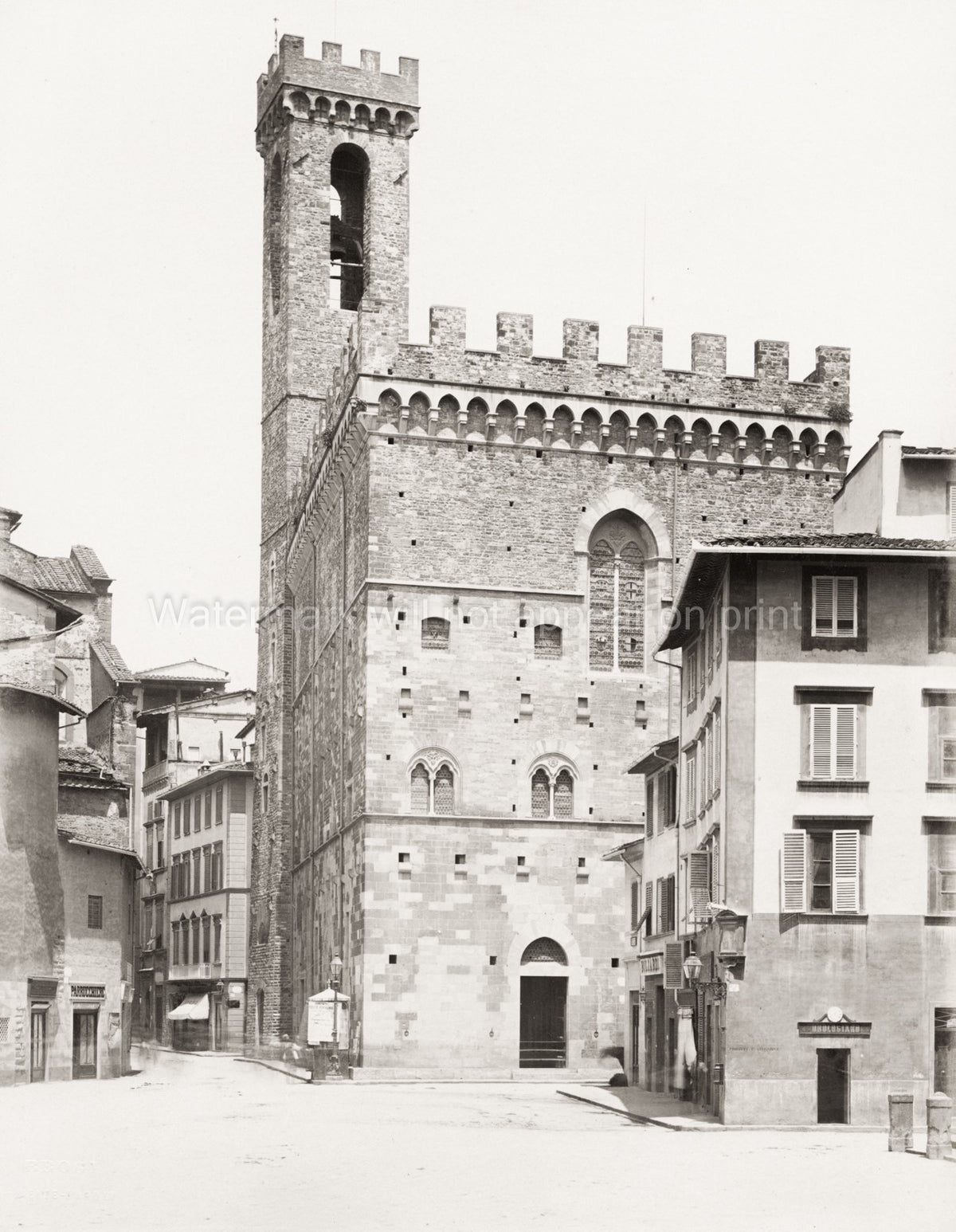 Florence Palazzo dei Podesta Medieval Gothic Tower Piazza Vtg. Photo 19thC.