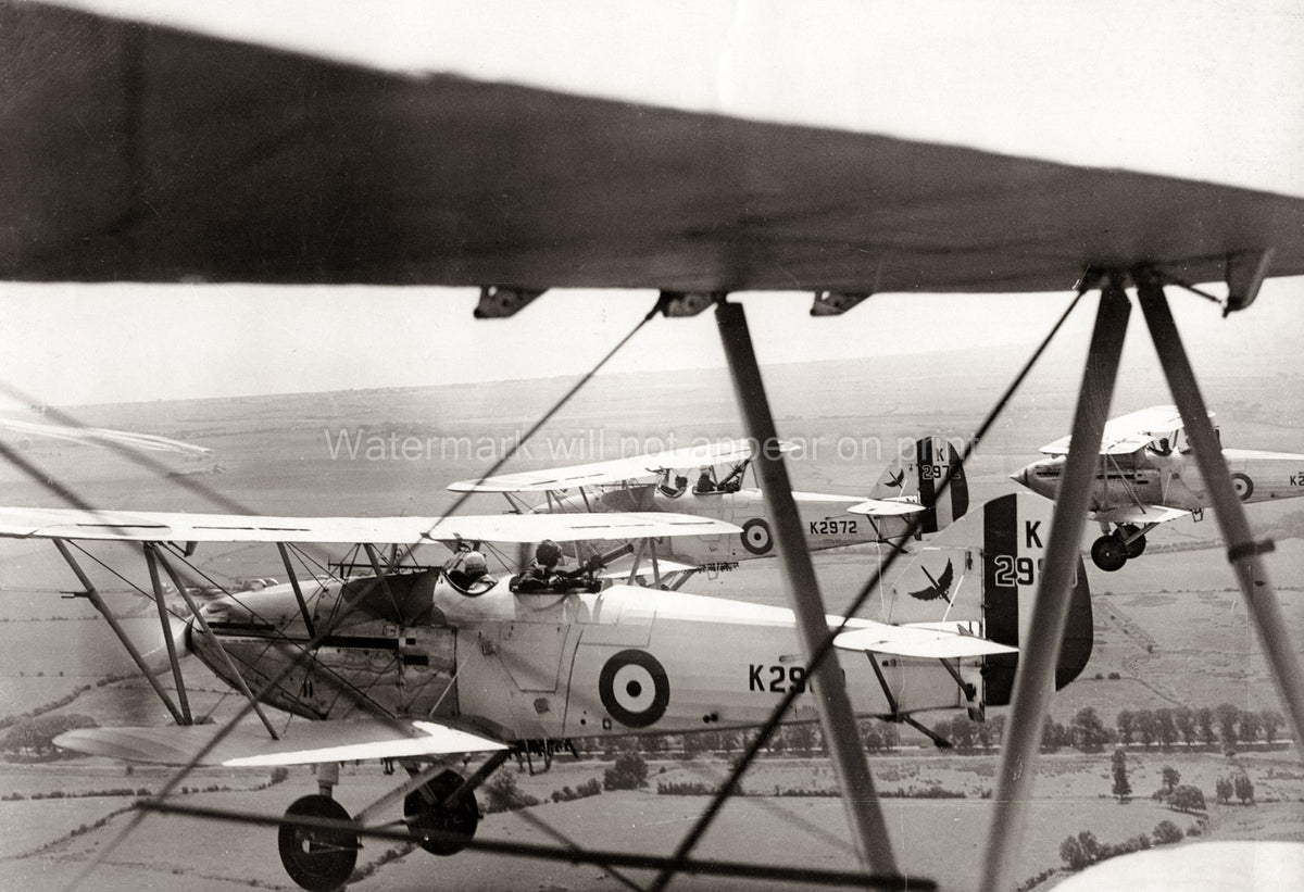RAF City London Bomber Squadron 601 Biplanes Formation Vtg. Photo 20thC.