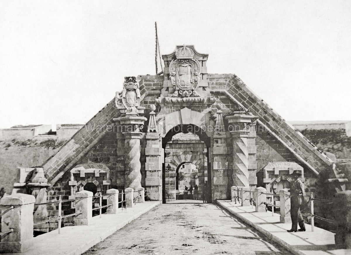 Syracuse Sicily Italy Castle Gate Fortress Architecture Bridge Vtg. Photo 19thC.