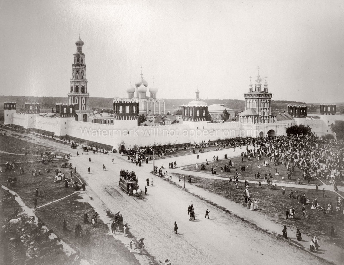 Moscow Russia Novodevichy Convent Monastery Crowd Bell Tower Vtg. Photo 19thC.