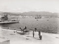 Messina Sicily Port Harbor Cityscape Paddle Steamer Ships Vtg. Photo 19thC.