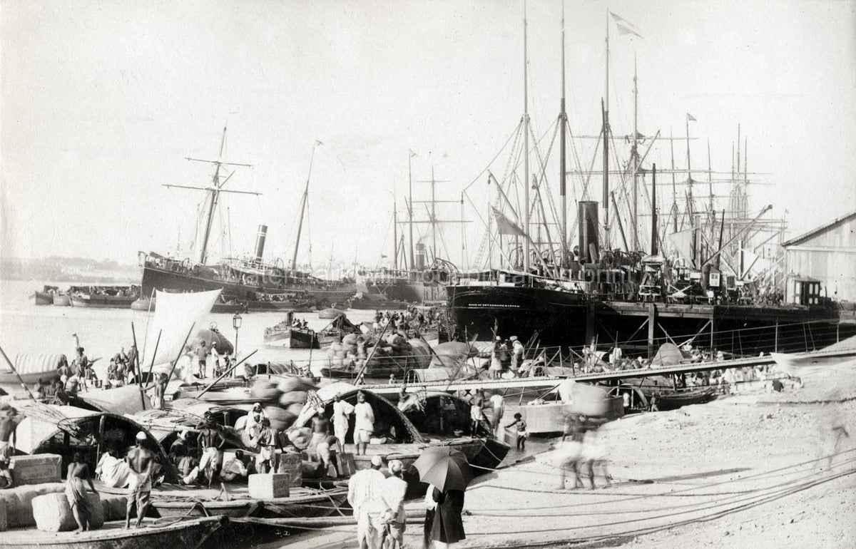 Calcutta India Hooghly River Shipping Steamships Docks Harbor Vtg. Photo 19thC.