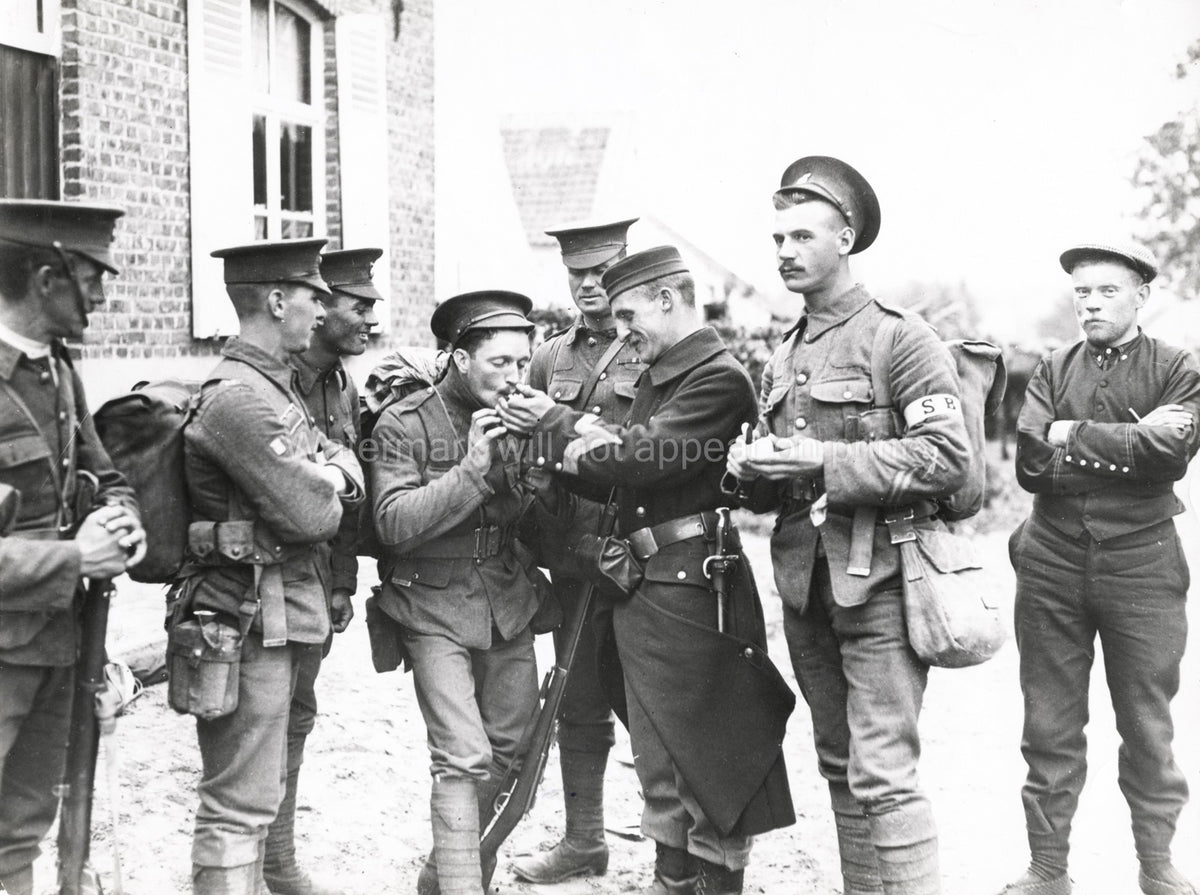 WW1 Belgian Soldier Gives Light Cigarette Military Uniforms Vtg. Photo