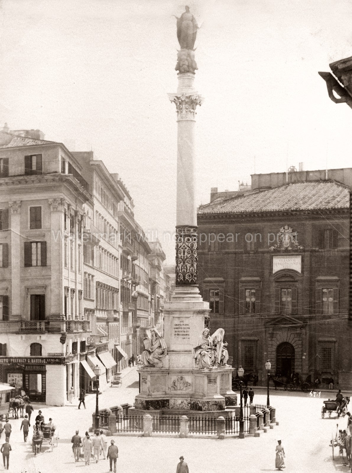 Rome Italy Piazza di Spagna ImmacuConception Column Vtg. Photo 19thC.