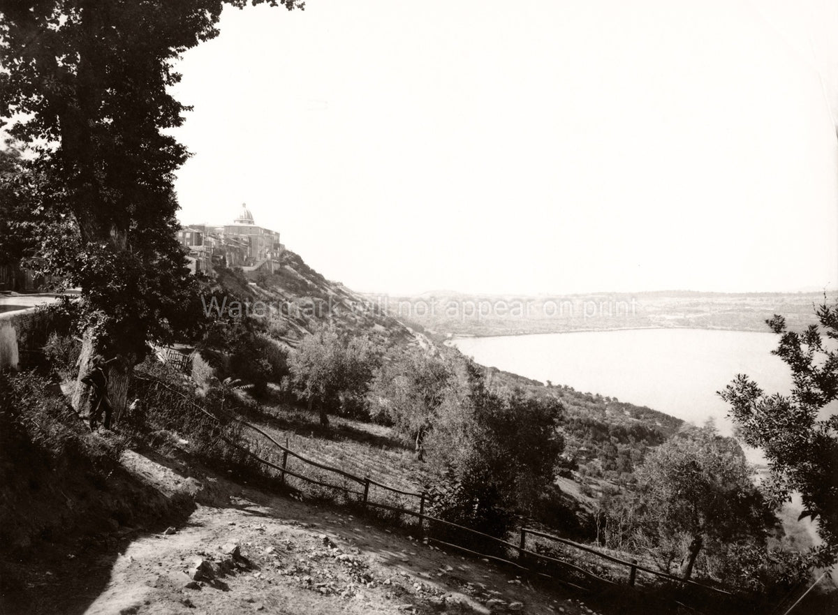 Castel Gandolfo Lake Albano Papal Palace Hilltop Town Scenic Vtg. Photo 19thC.