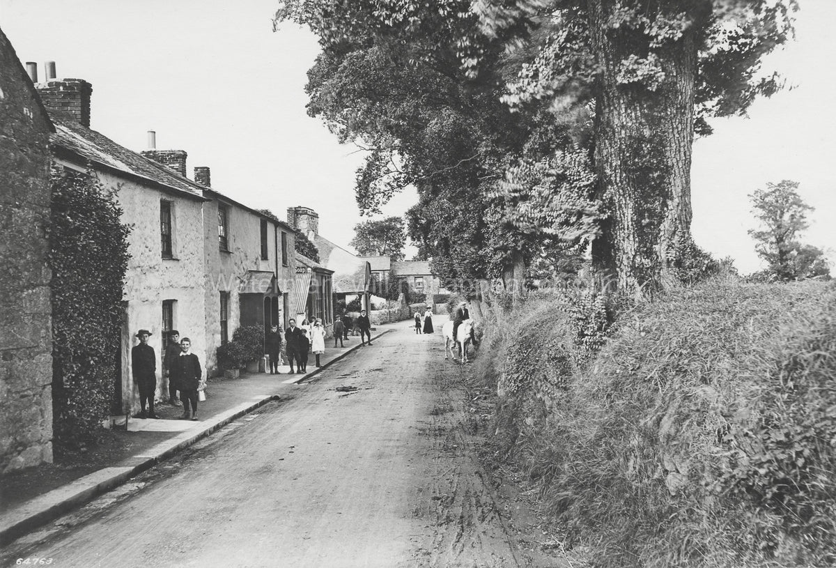 Tregonissey Village St Austell Cornwall Street Scene Children Vtg. Photo 19thC.