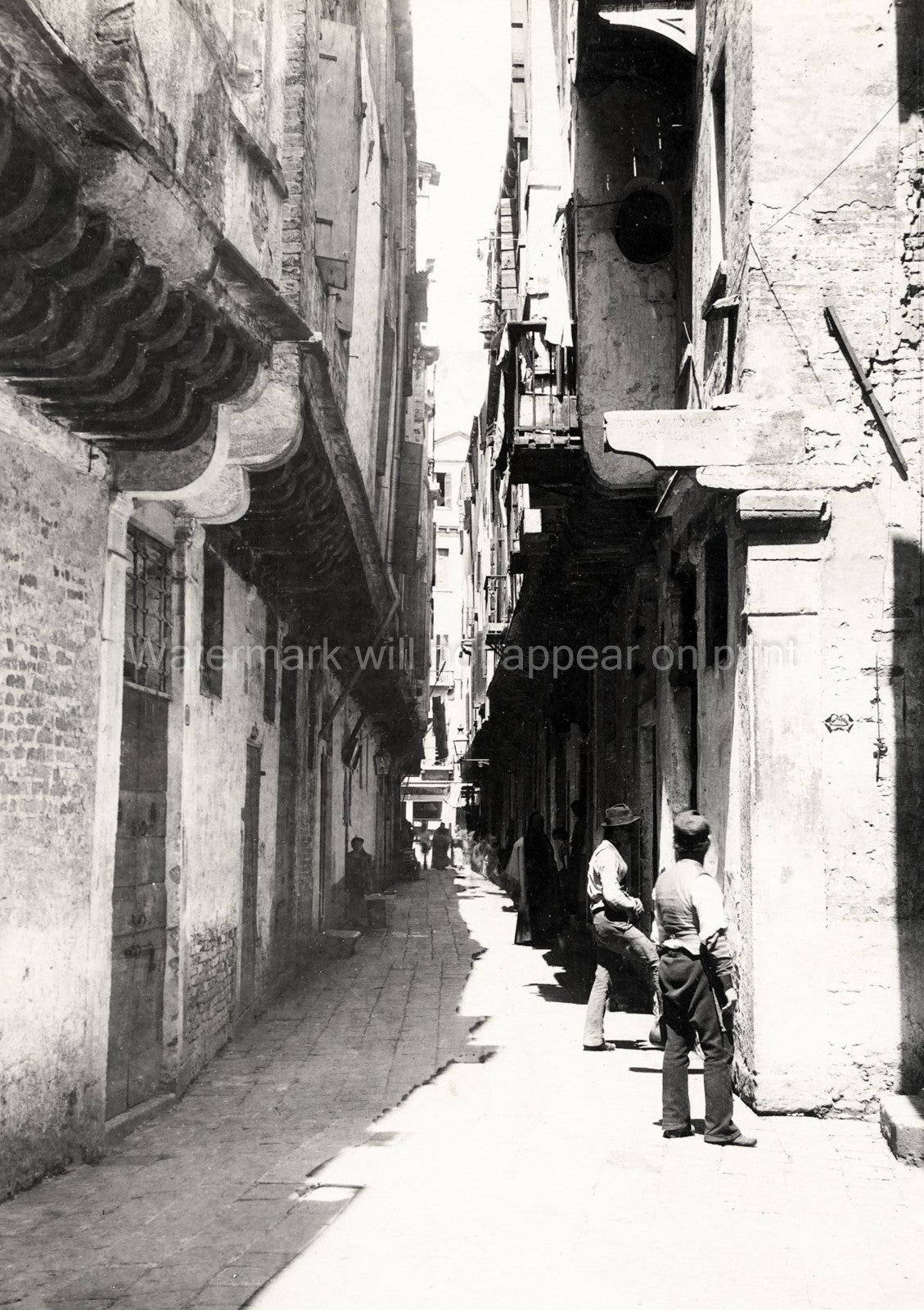 Venice Italy Calle della Madonna Street Scene Narrow Alley Vtg. Photo 19thC.