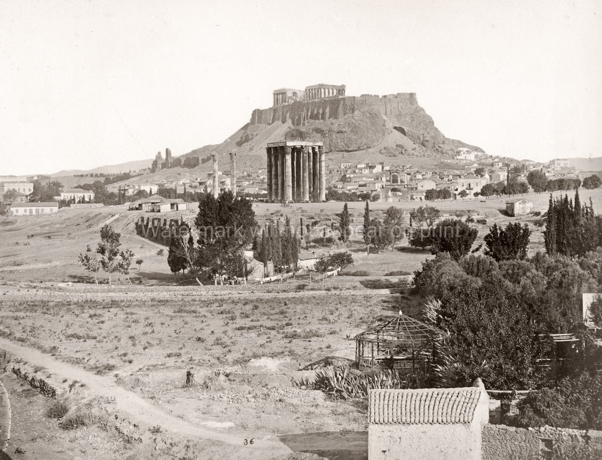 Athens Greece Acropolis Temple Jupiter Ruins Landscape Vtg. Photo 19thC.