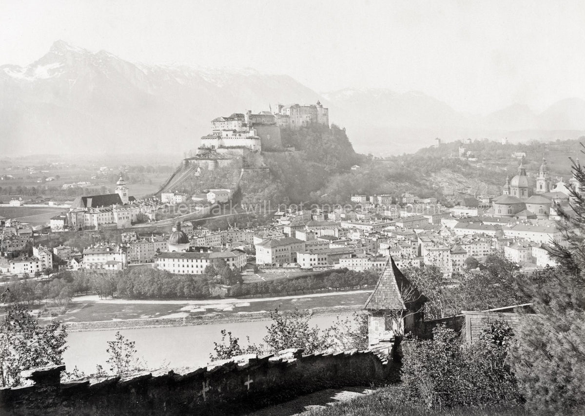 Salzburg Austria Hohensalzburg Fortress Festungsberg Cityscape Vtg. Photo 19thC.