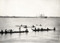 Madras India Harbor Scene Fishing Catamarans Steamship Boats Vtg. Photo 19thC.